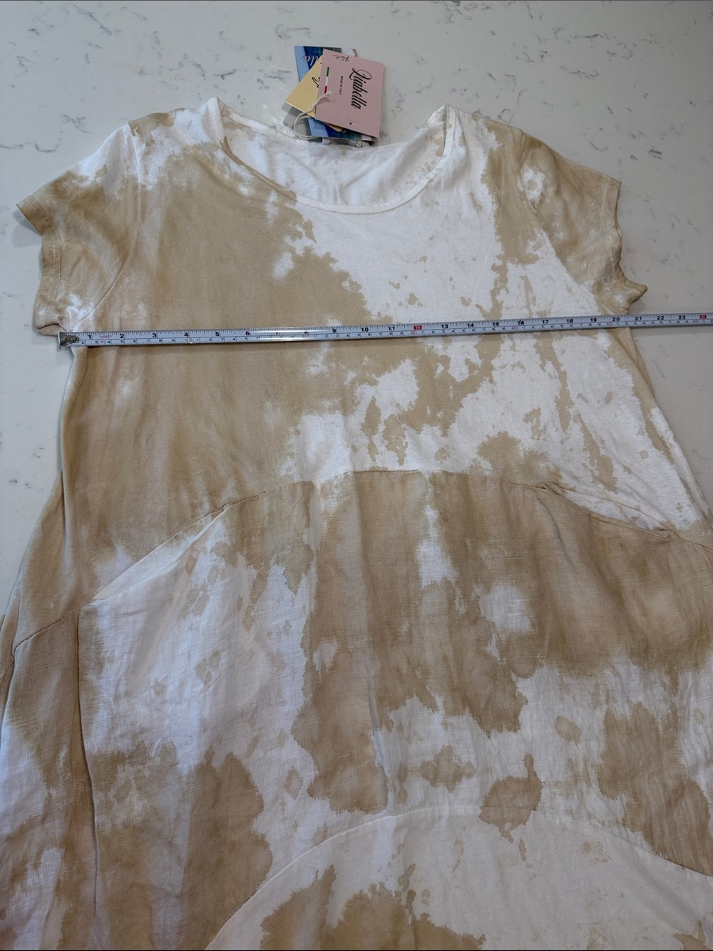 Liabella Italian Linen Cotton Dress S Neutral Beige White Tie Dye Cocoon - Picture 5 of 11
